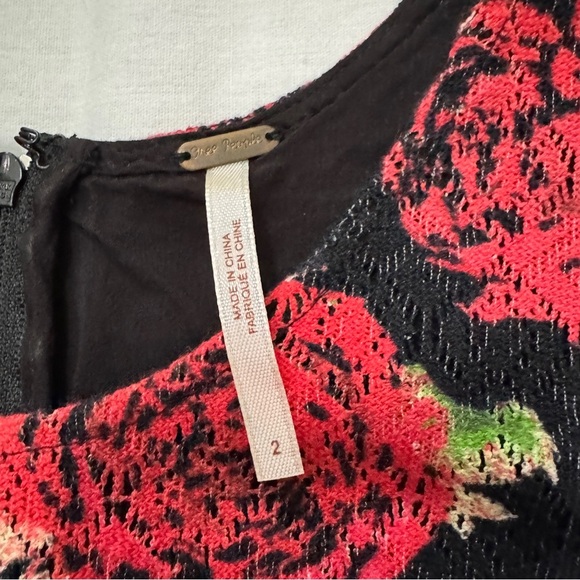 Free People 2 Black Floral Fit & Flare Mini Dress ~ Y2K 90’s Dark Romantic Fairy - Picture 8 of 9